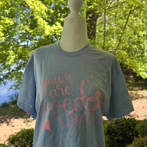 You Are Loved Tee - Light Blue with Light Pink Graphic & Puffed Heart