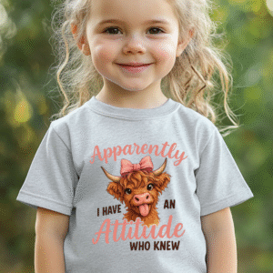 Apparently I Have an Attitude Highland Cow Kids T-Shirt
