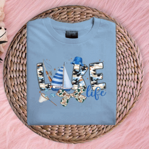 Lake Life Camo & Nautical Graphic Tee – Blue